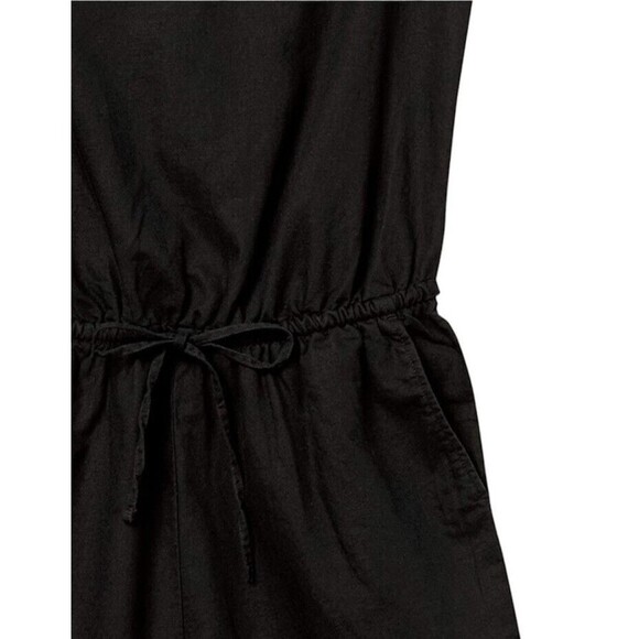 Women Black Romper Size 4 Linen Blend V Neck Drawstring NWT - Picture 5 of 8